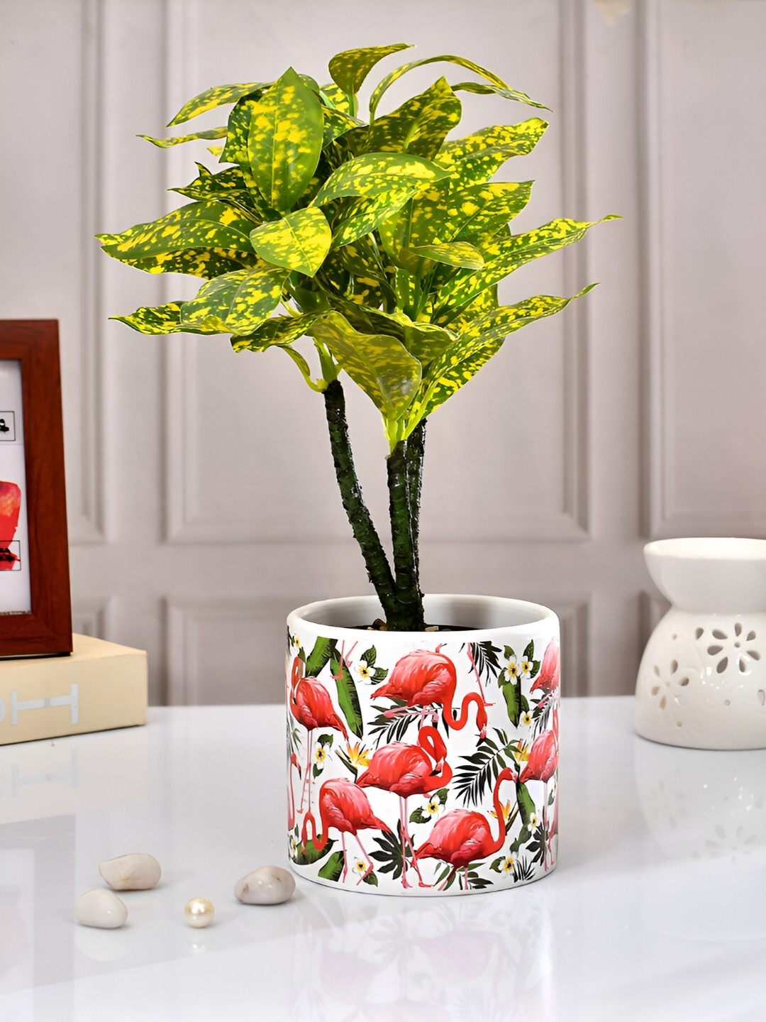TAYHAA Pink & Green Printed Ceramic Planter