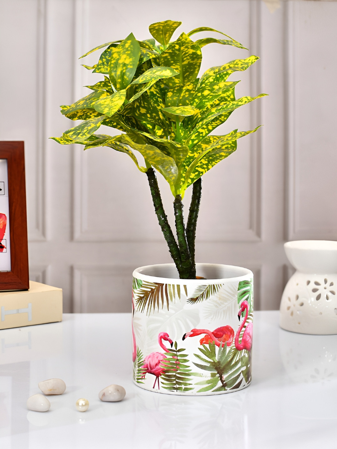 TAYHAA Pink & Green Printed Ceramic Planter