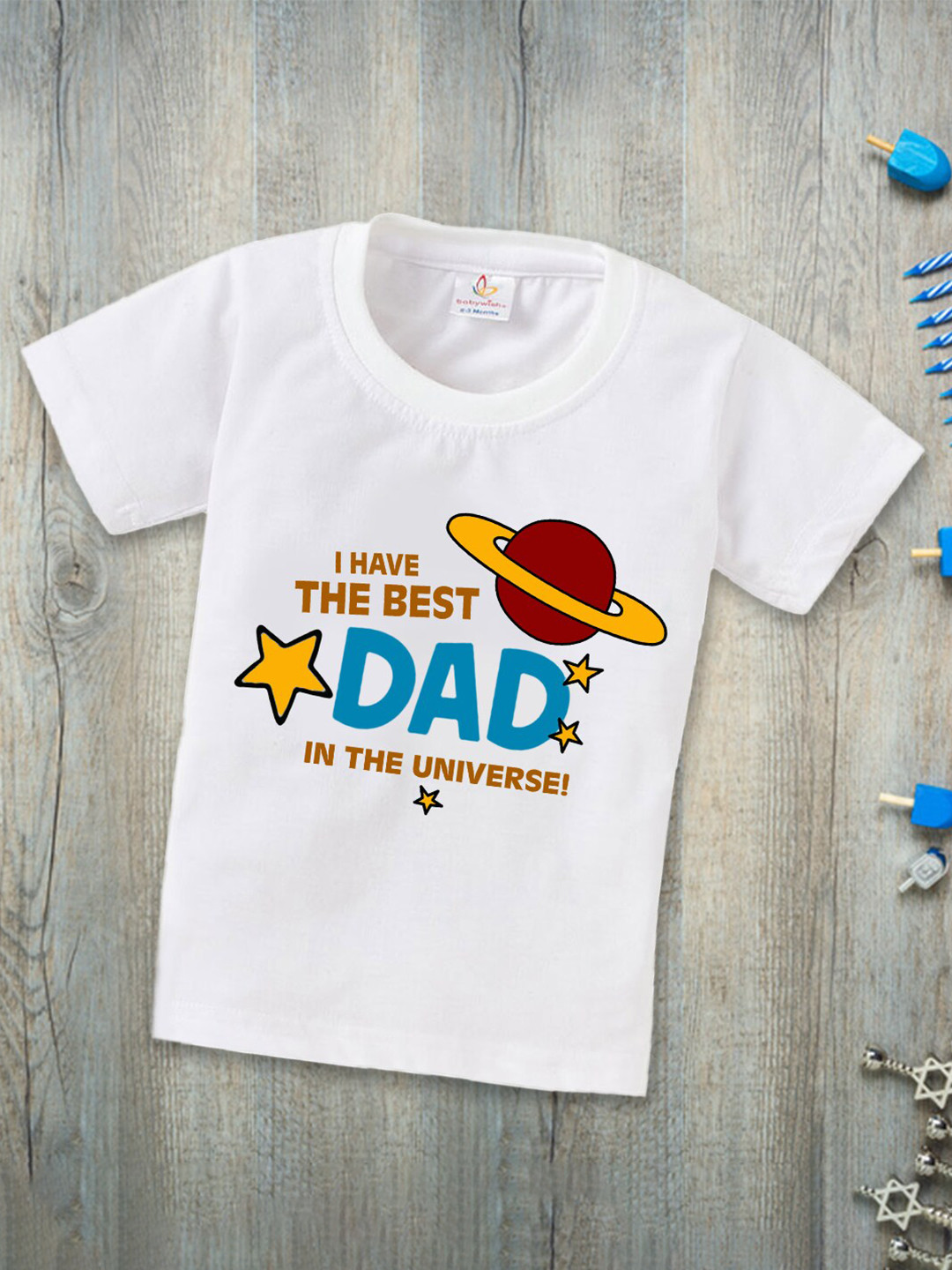 Babywish Kids Typography Printed V-Neck Applique T-shirt