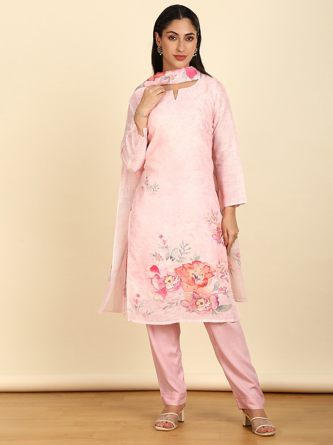 Soch Floral Printed Linen Unstitched Dress Material