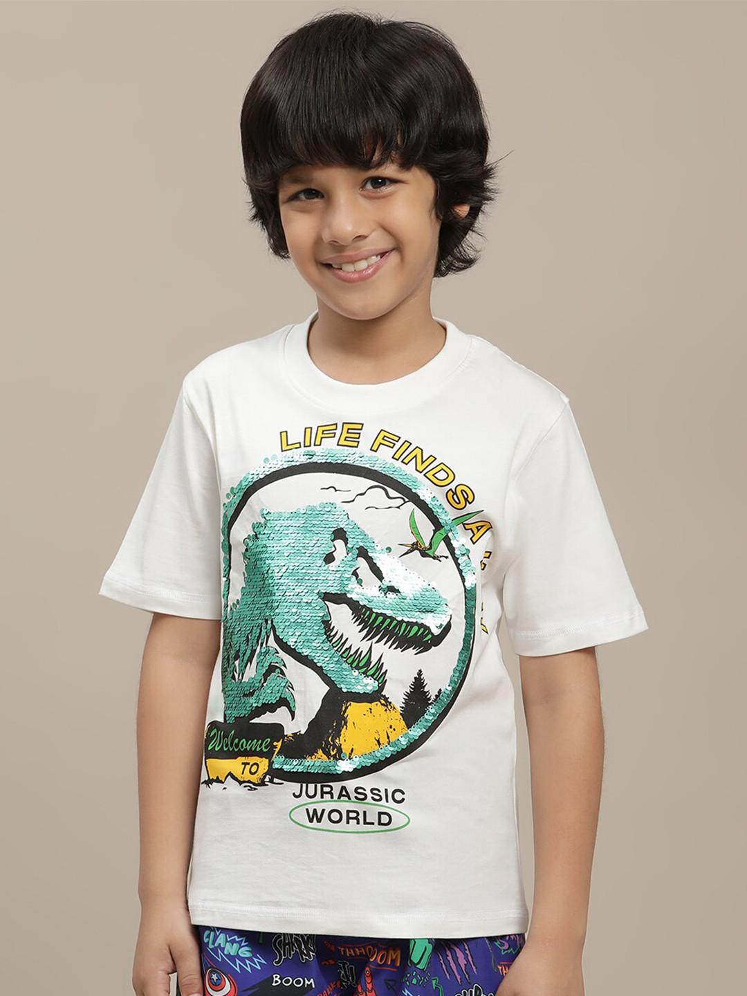 Kids Ville Boys Jurassic World Printed Pure Cotton Round Neck Tshirt