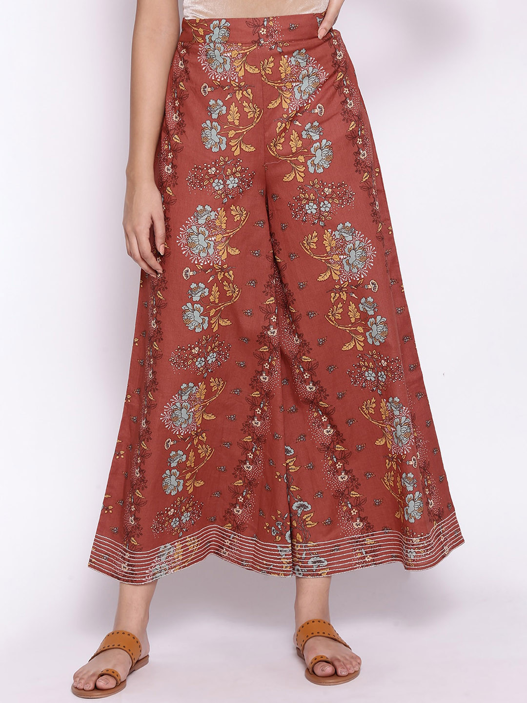 Buy W Women Floral Printed Pleated Culottes Trousers Palazzos