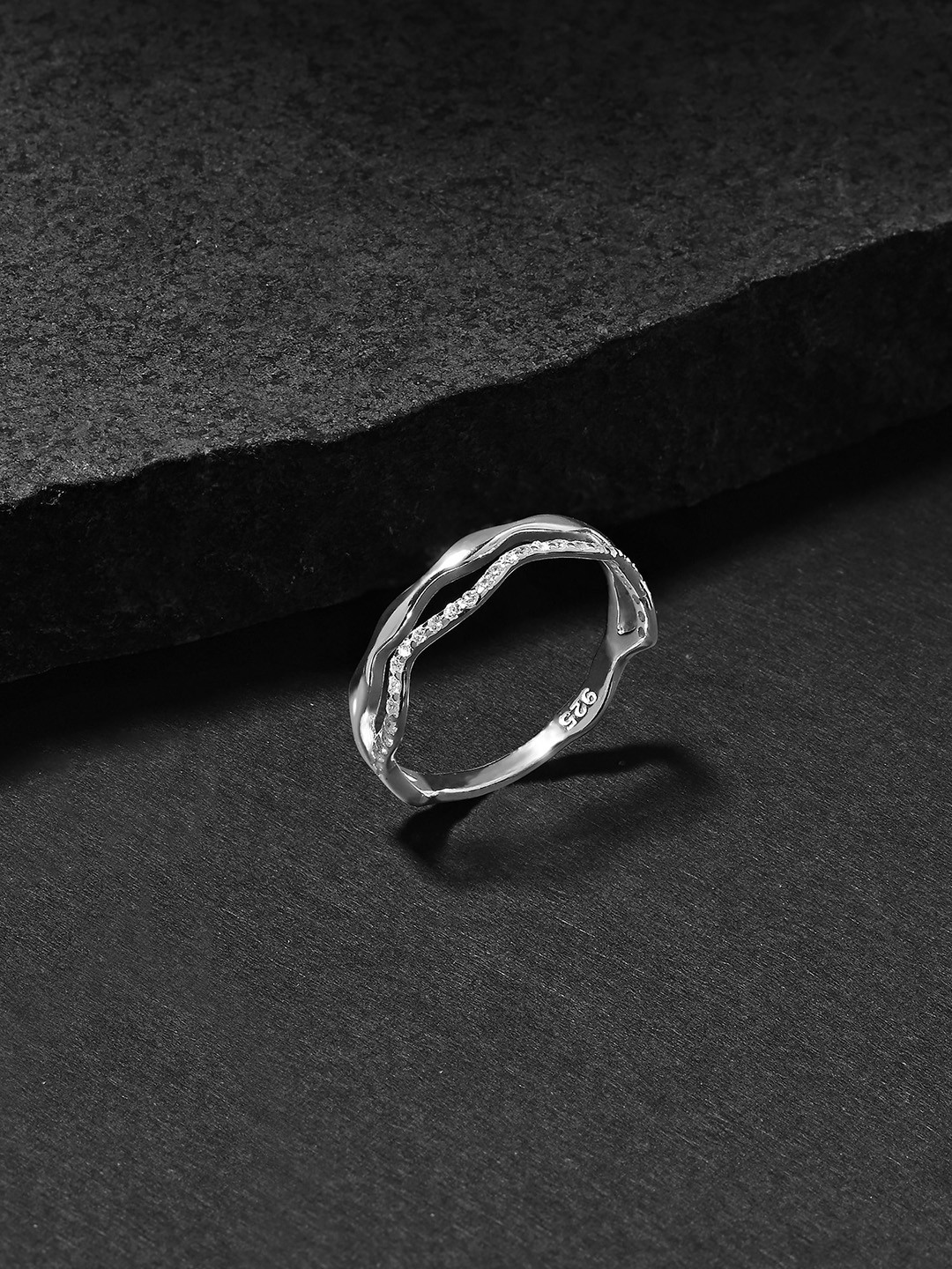 Accessorize London Women 925 Sterling Silver Hallmark Cubic Zirconia Sparkle Wiggle Ring