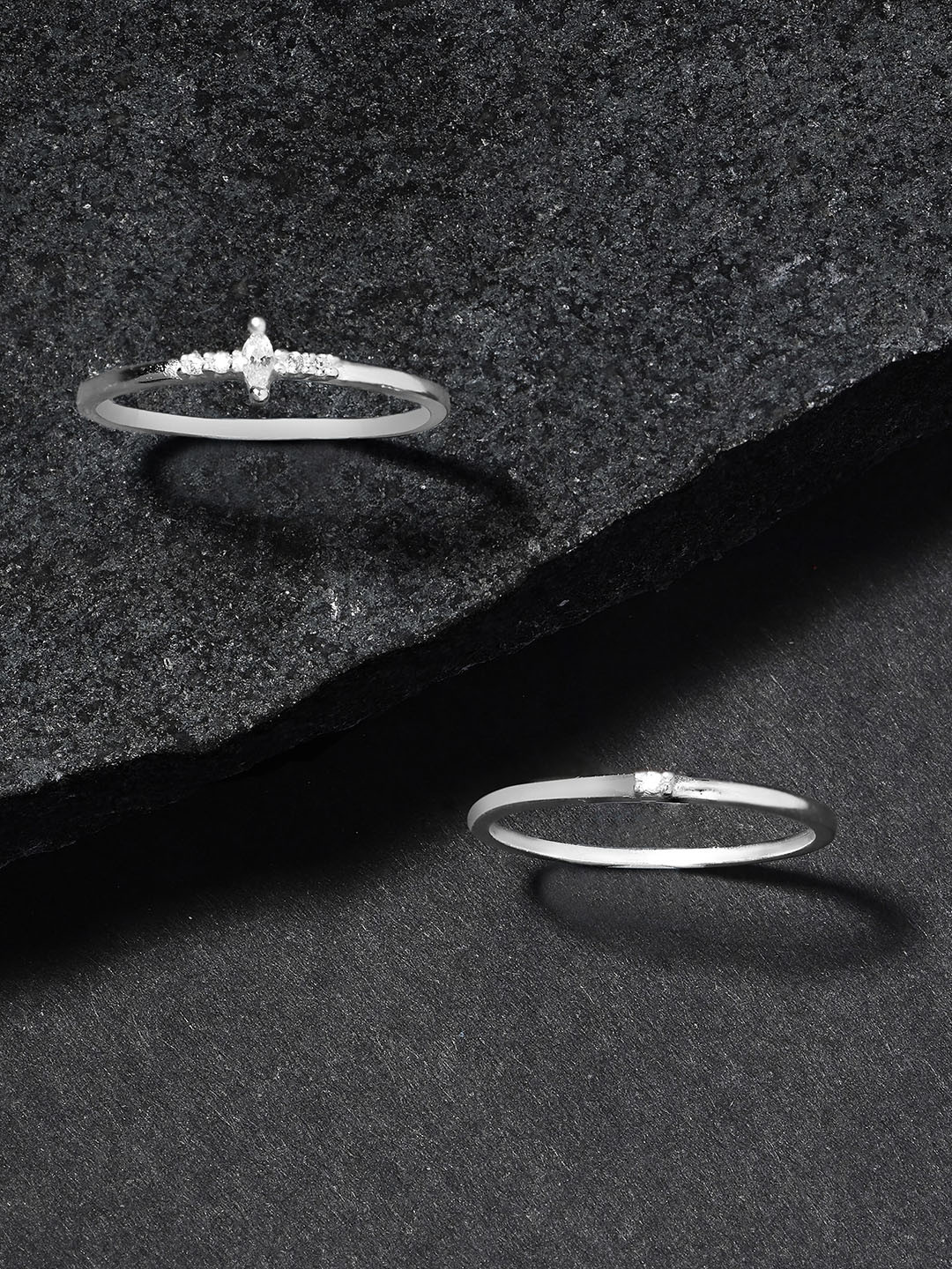 Accessorize London Women 925 Sterling Silver Hallmark Cubic Zirconia Stacking Rings