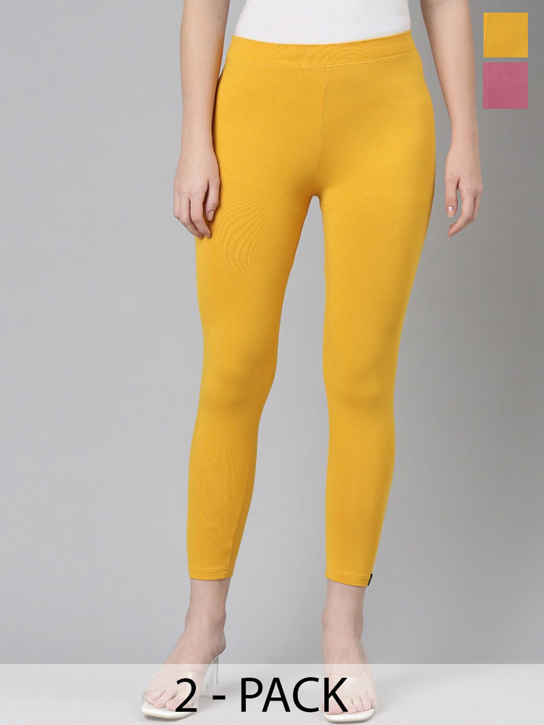 Twin Birds Pack Of 2 Women Solid Skinny Fit High Ankle Cropped Leggings