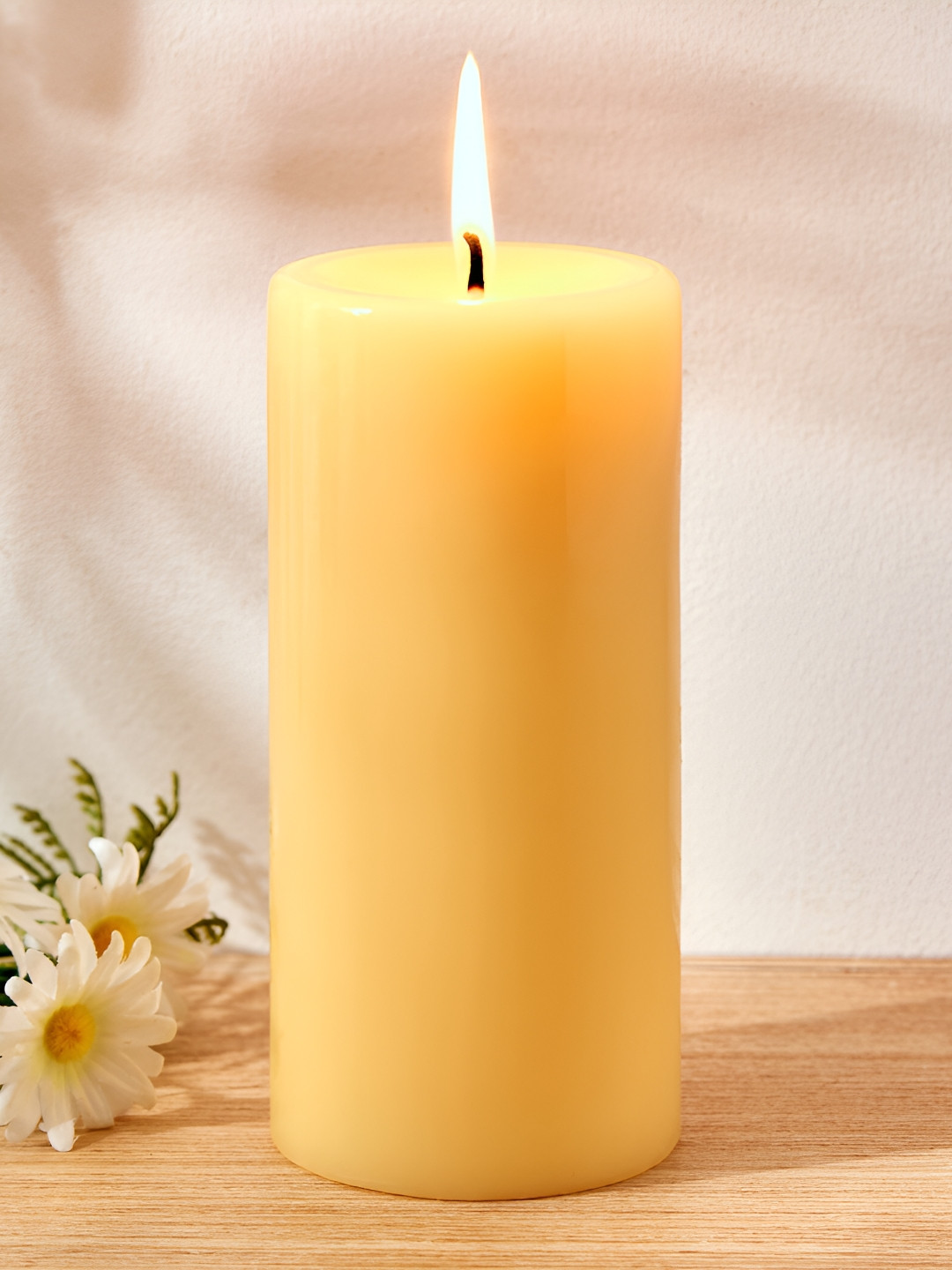 Home Centre Colour Refresh 2Pcs 1 Wick Lemon Grass Solid Geometric Regular Pillar Candles