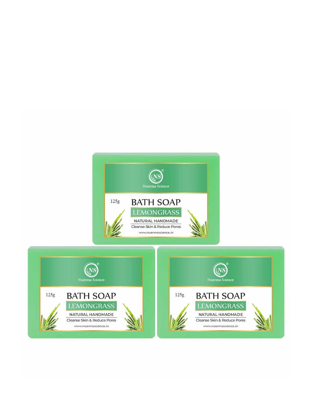 Nuerma Science Set Of 3 Natural Handmade Lemongrass Bath Soap - 125g Each