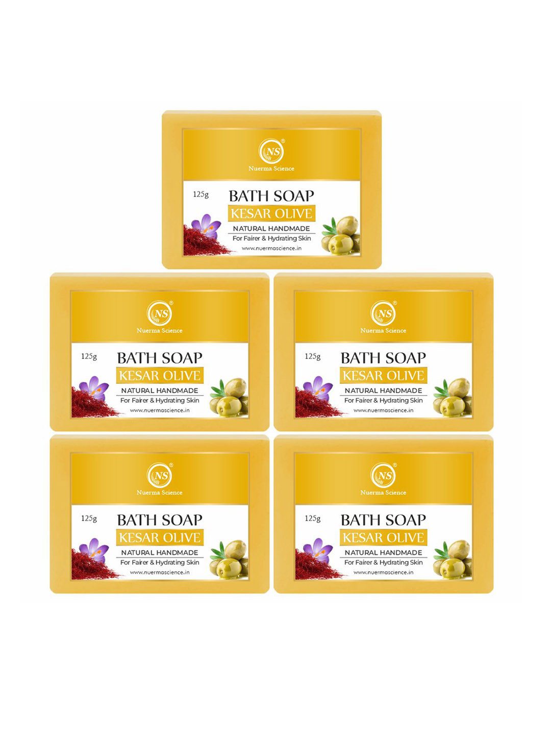 Nuerma Science Set Of 5 Kesar Olive Bath Soap For Skin Brightening  - 125gm Each