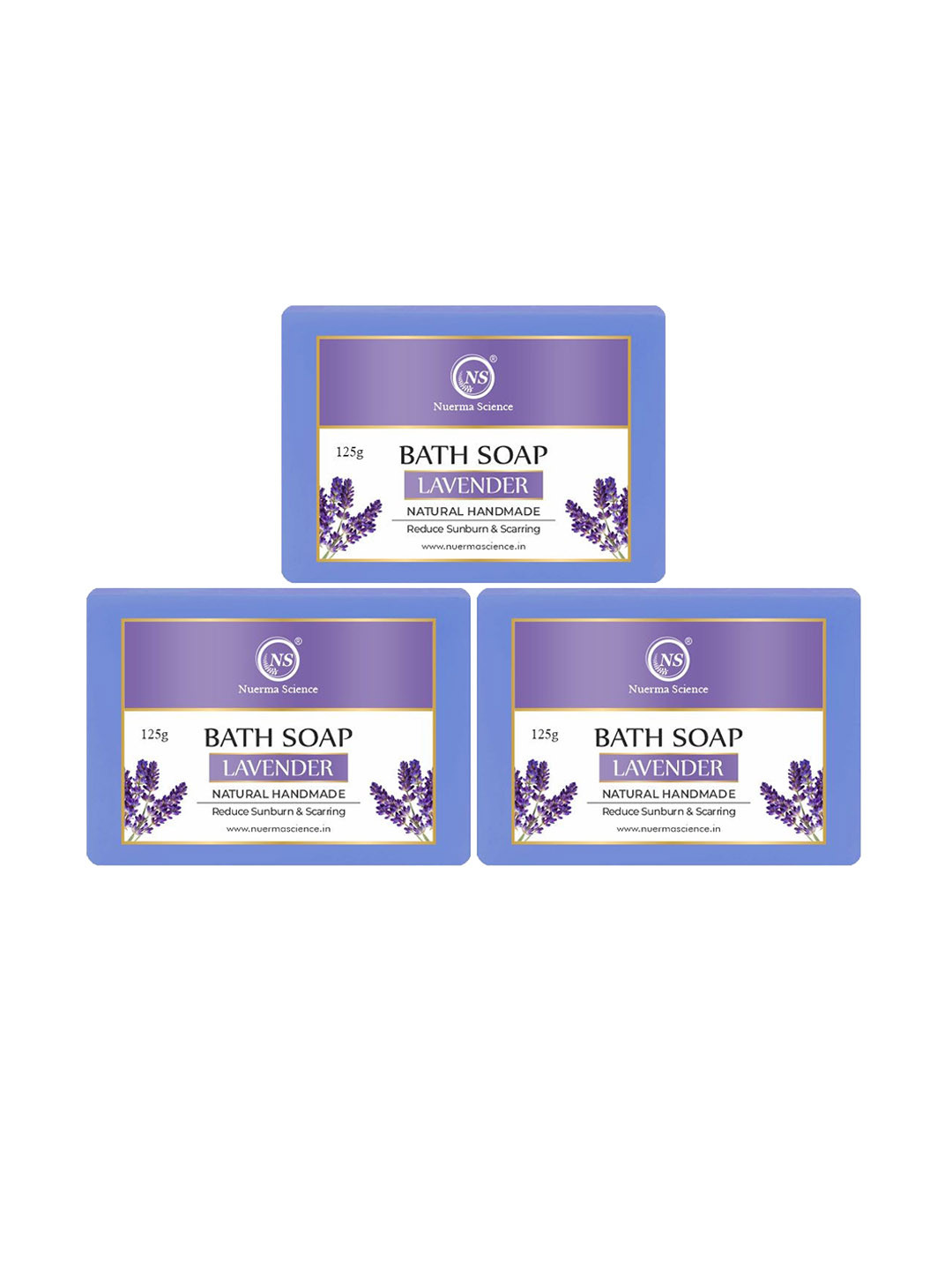 Nuerma Science Set Of 3 Natural Handmade Lavender Bath Soap - 125g Each