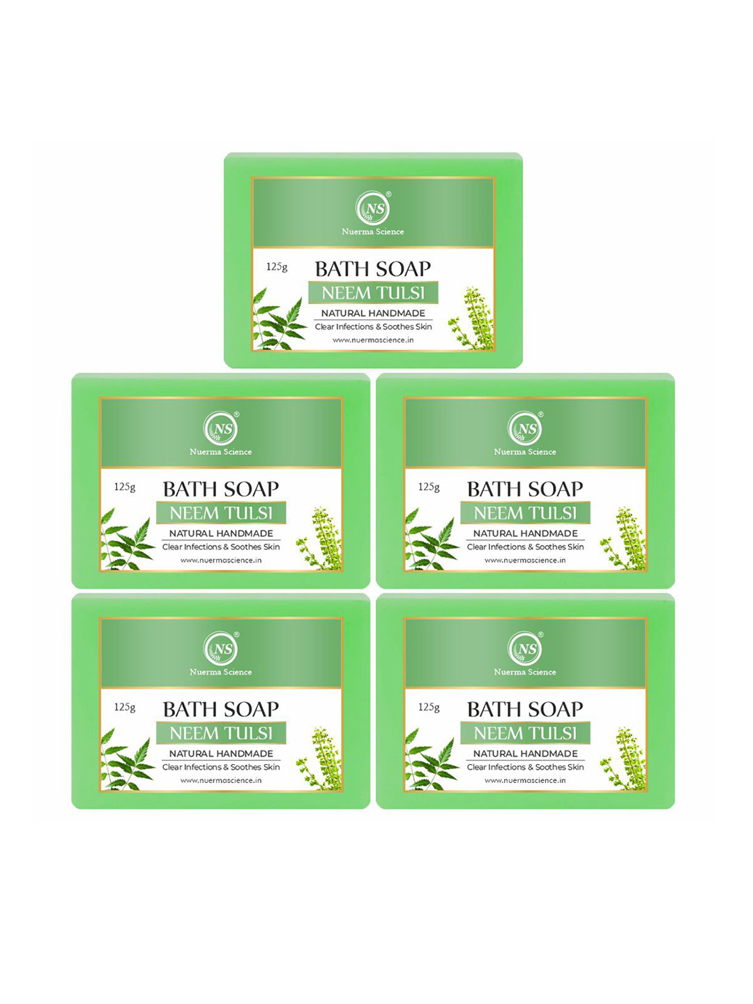 Nuerma Science Set Of 5 Natural Neem Tulsi Bath Soap - 125g Each