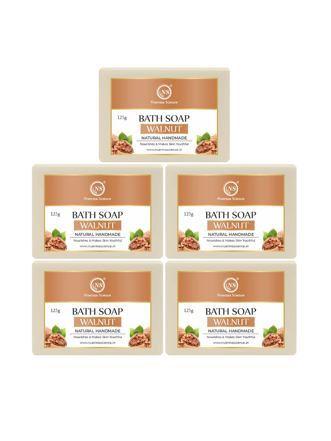 Nuerma Science Set Of 5 Natural Walnut Bath Soap - 125g Each