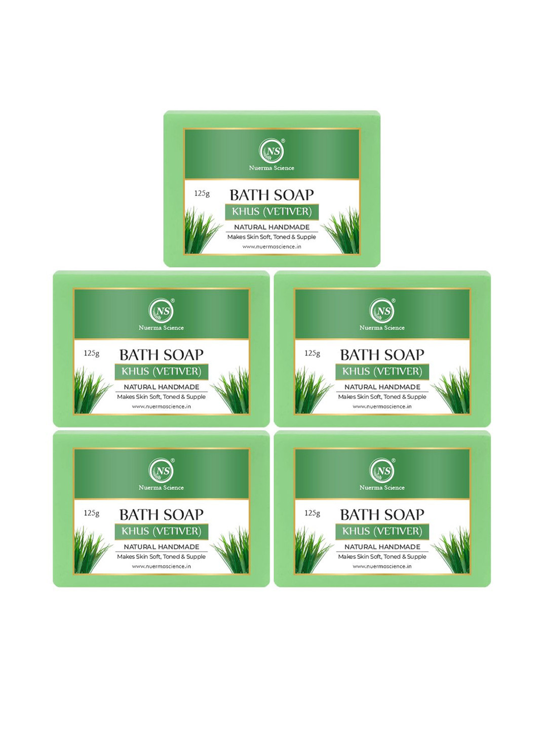 Nuerma Science Set Of 5 Natural Khus Bath Soap For Skin Brightening - 125g Each