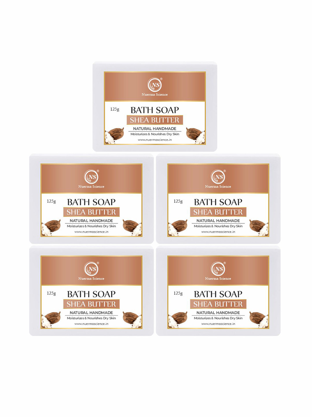 Nuerma Science Set Of 5 100% Natural Shea Butter Bath Soap - 125 gm Each