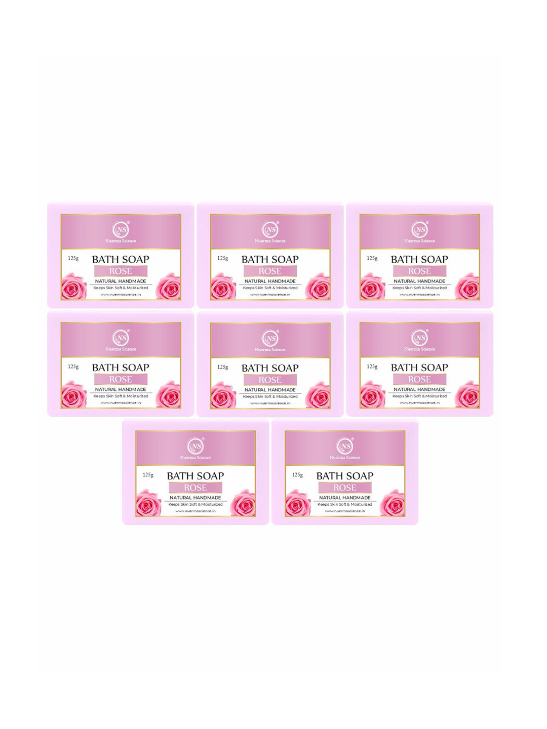 Nuerma Science Set Of 8 100% Natural Herbal Rose Bath Soap - 125 gm Each