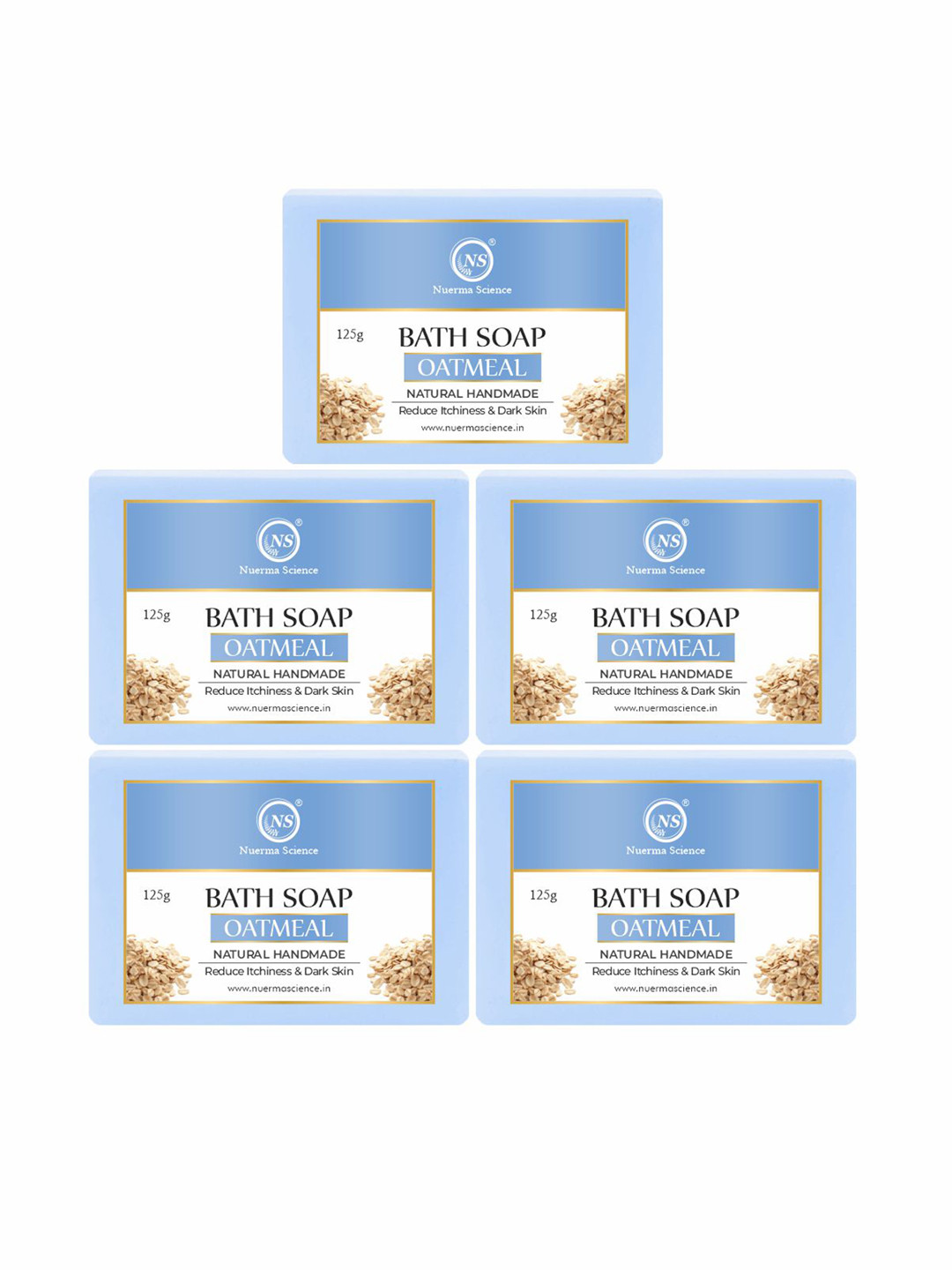 Nuerma Science Set Of 5 100% Natural Herbal Oat Meal Bath Soap - 125 gm Each
