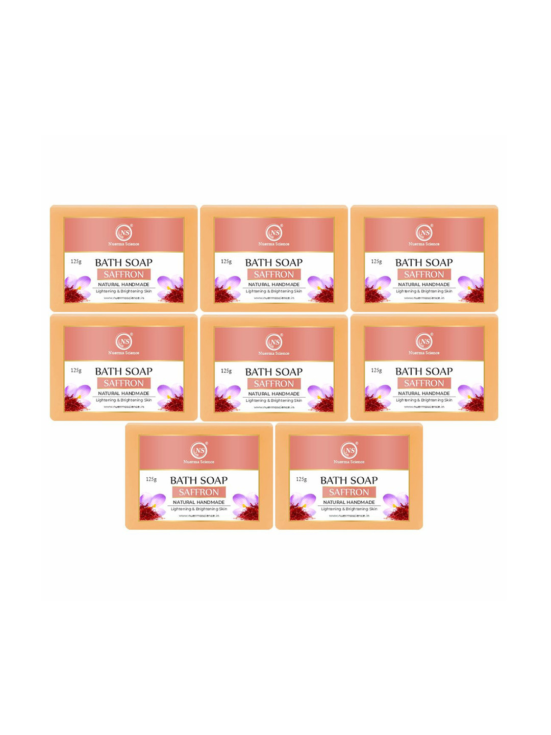 Nuerma Science Set Of 8 100% Natural Herbal Saffron Bath Soap - 125 m Each