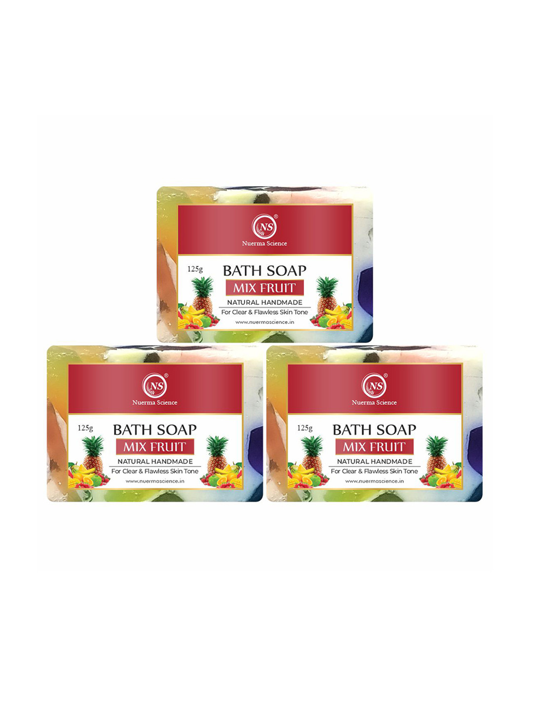 Nuerma Science Set Of 3 100% Natural Herbal Mix Fruit Bath Soap - 125 gm Each