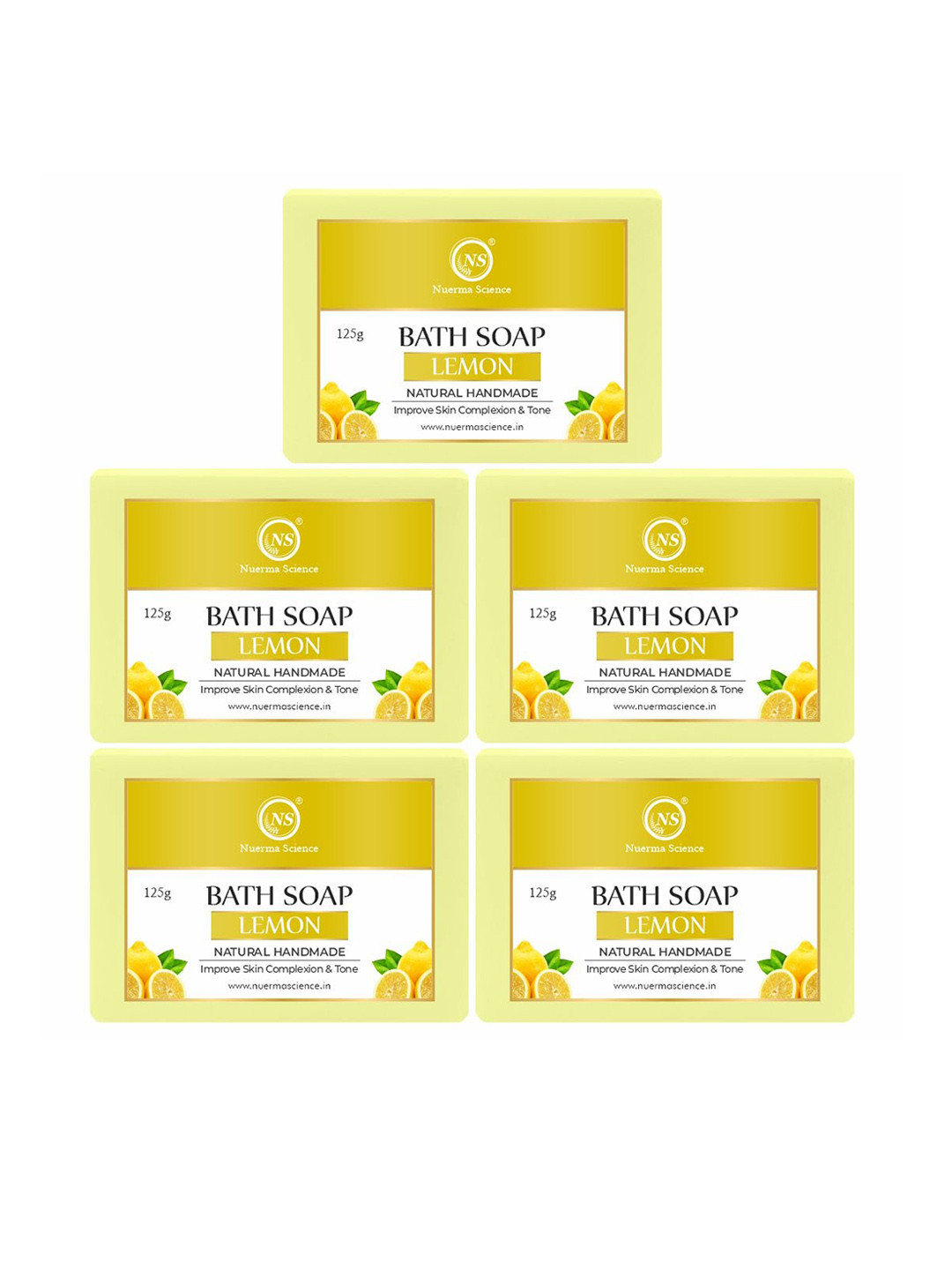 Nuerma Science Set Of 5 100% Natural Herbal Lemon Bath Soap - 125 gm Each