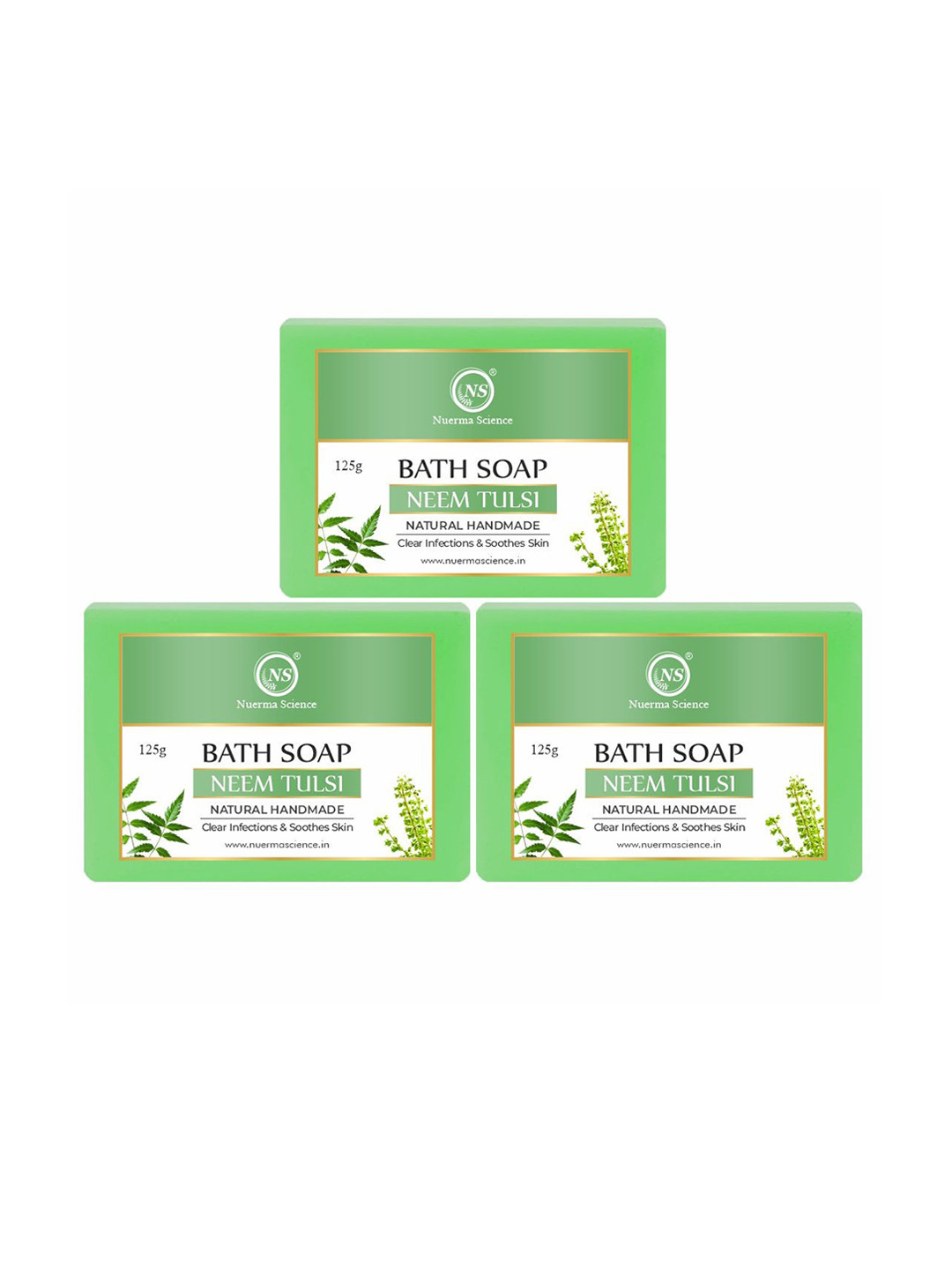 Nuerma Science Set Of 3 100% Natural Herbal Neem Tulsi Bath Soap - 125 gm Each