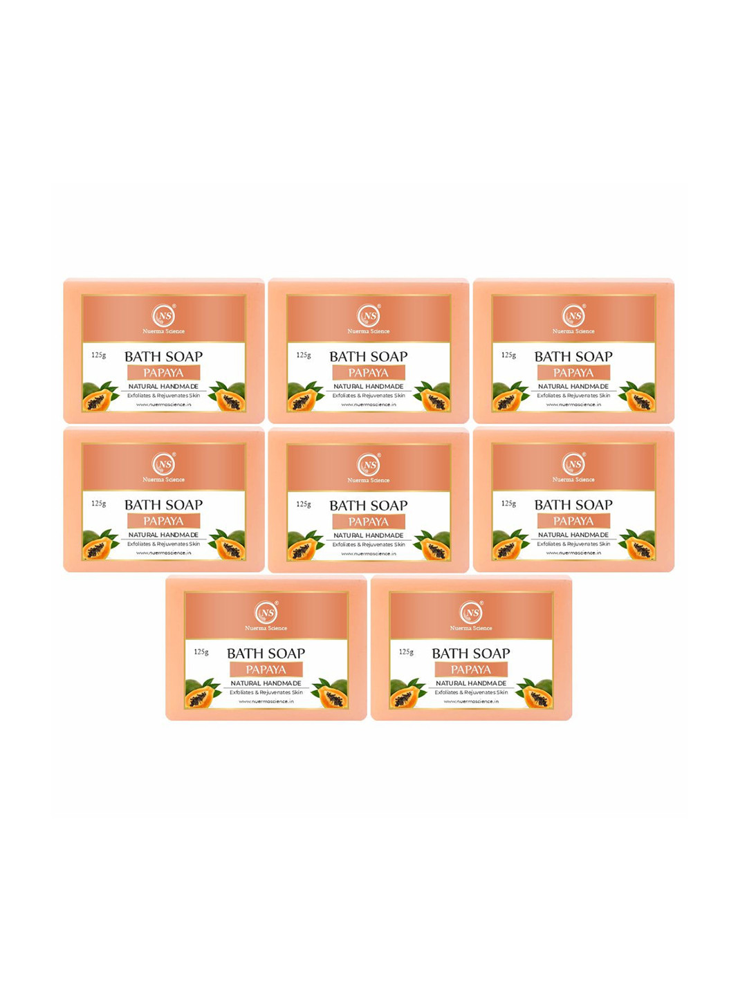 Nuerma Science Set Of 8 Natural Papaya Bath Soap - 125g Each