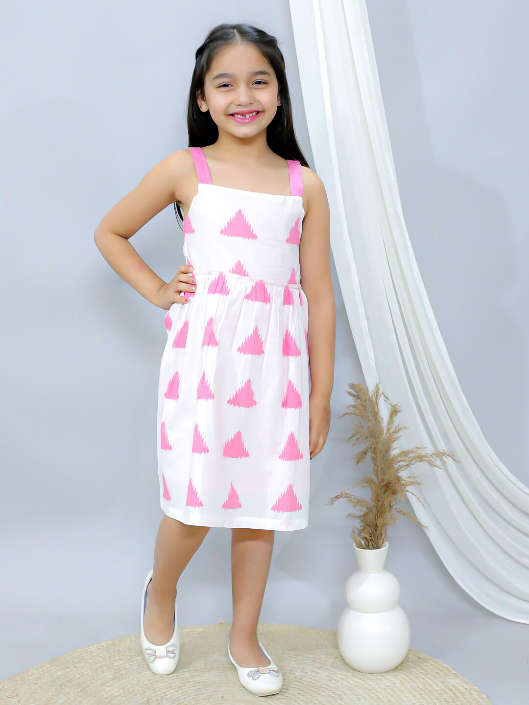 Ka-mee Girls Printed Cotton Cap Sleeves A-line Dress