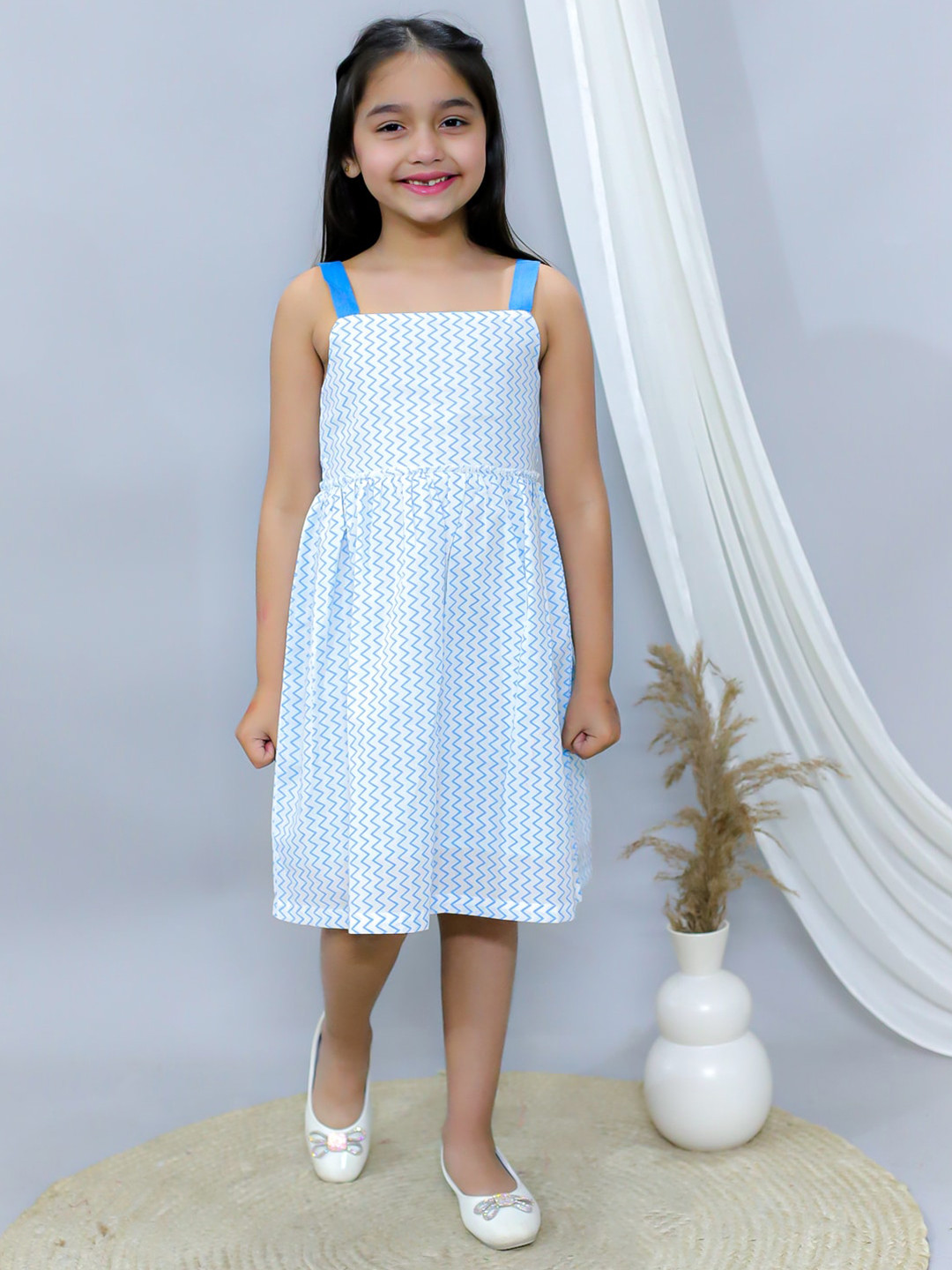 Ka-mee Girls Shoulder Straps Cotton Fit & Flare Dress