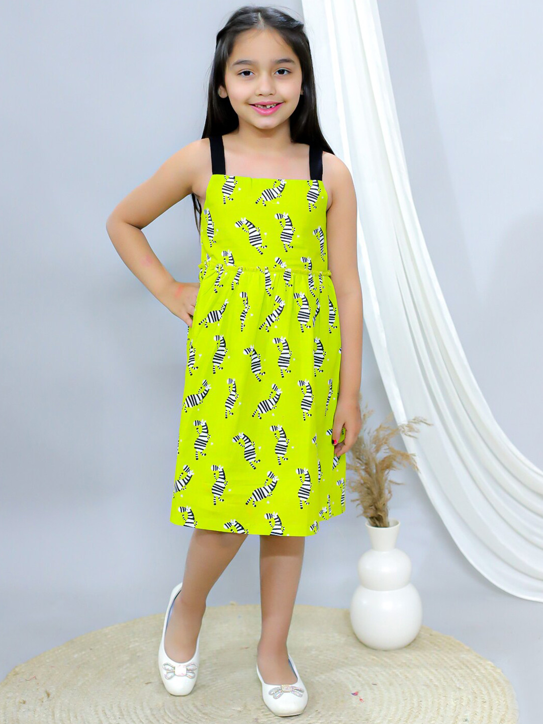 Ka-mee Girls Shoulder Straps Cotton Fit & Flare Dress