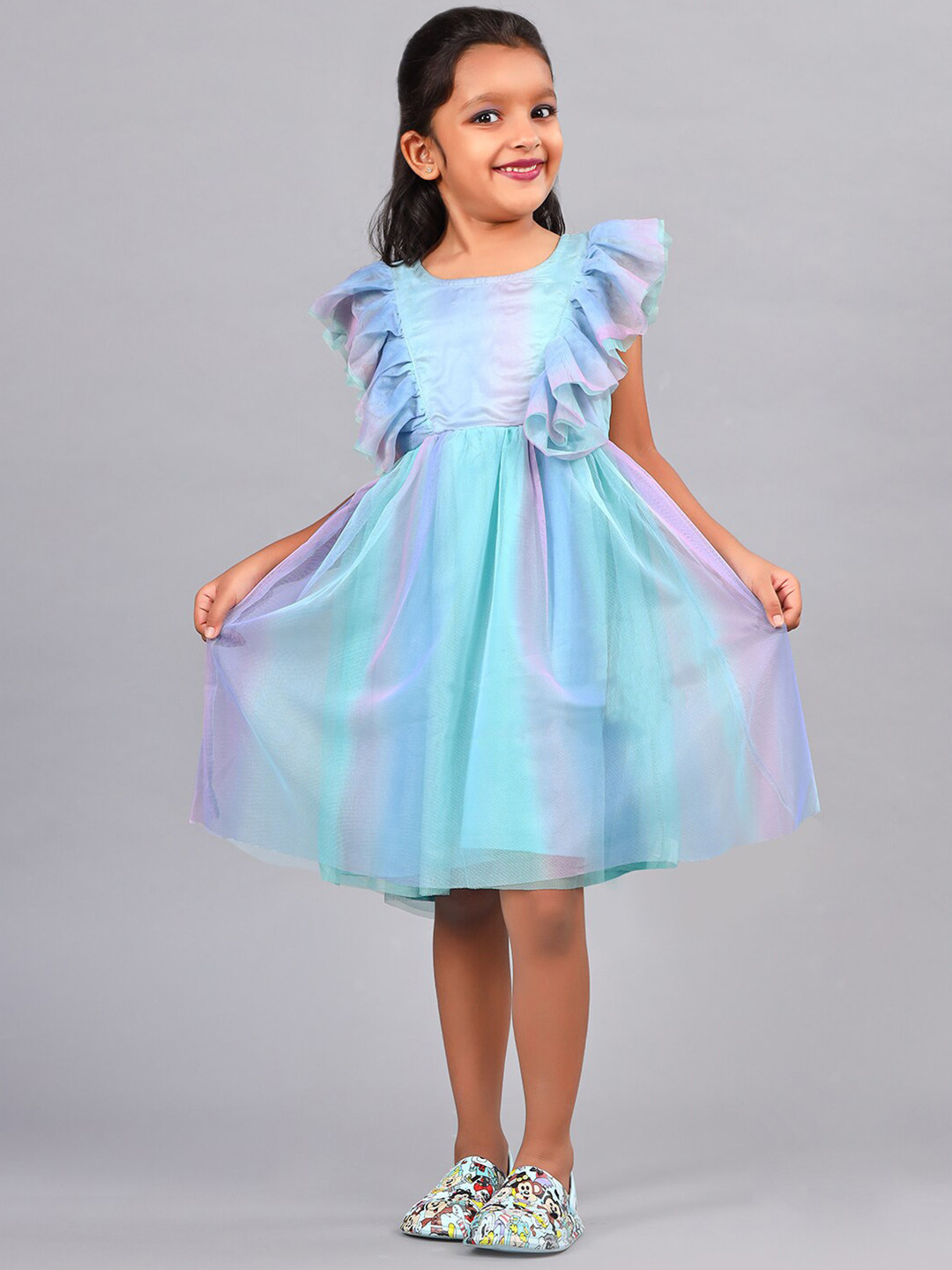 ZION Girls Self Design Ruffled Fit & Flare Dress