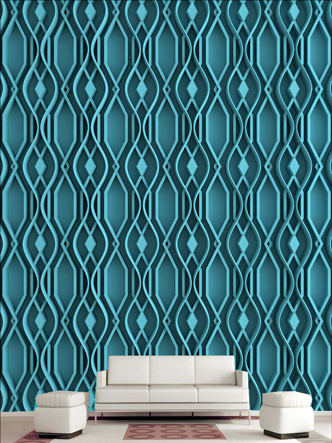 KSHIRSA Turquoise Blue Printed 3D Self Adhesive Wall  Stickers