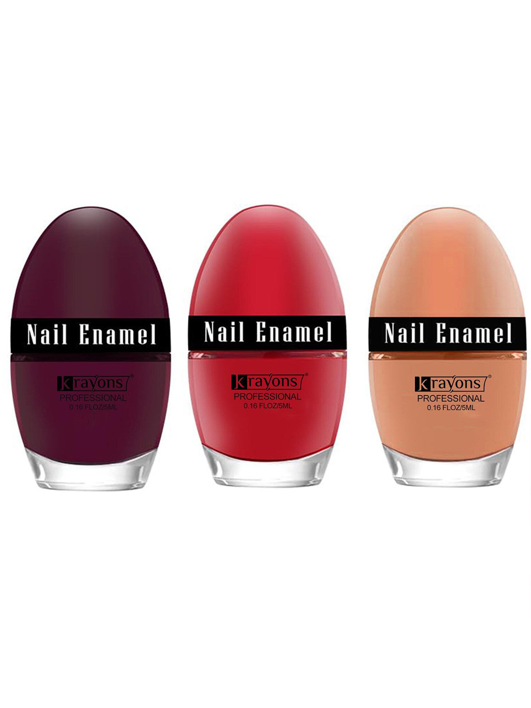 krayons Set of 3 High Shine Glossy Nail Enamel 5ml Each - Shade 10, 23, 78