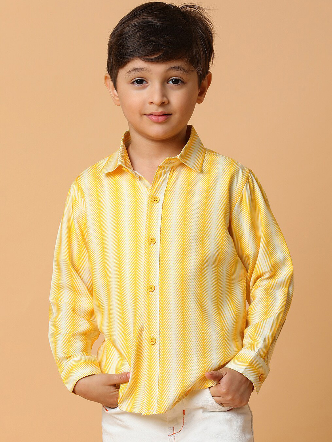 TALES & STORIES d Vertical Stripes Viscose Rayon Long Sleeves Shirt