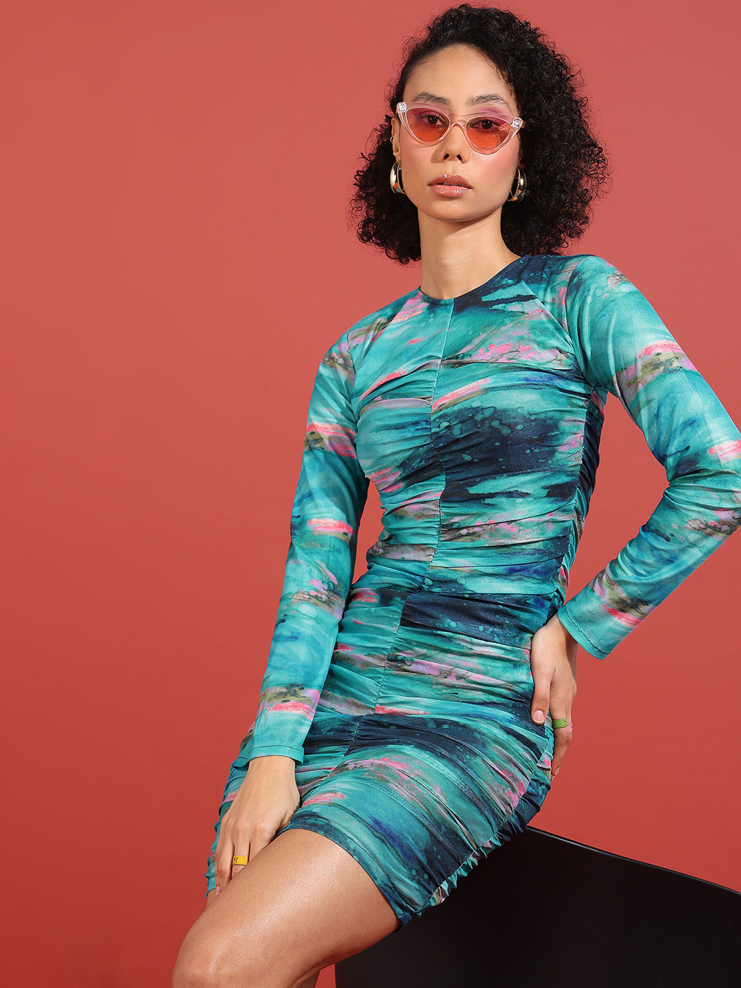 Murcia Women Blue Printed Round neck Bodycon Dress