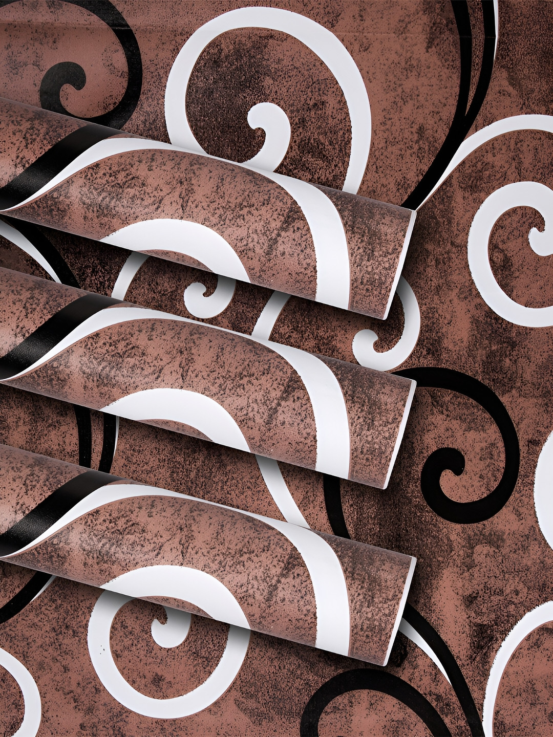Kuber Industries 3 Pieces Brown & White Printed Self Adhesive Wallpaper Sheets