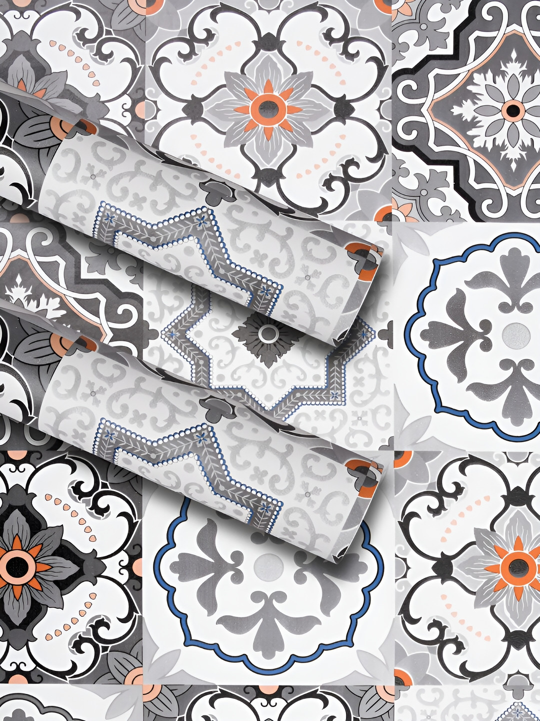 Kuber Industries White & Grey 2 Pieces Printed Self Adhesive Wallpaper