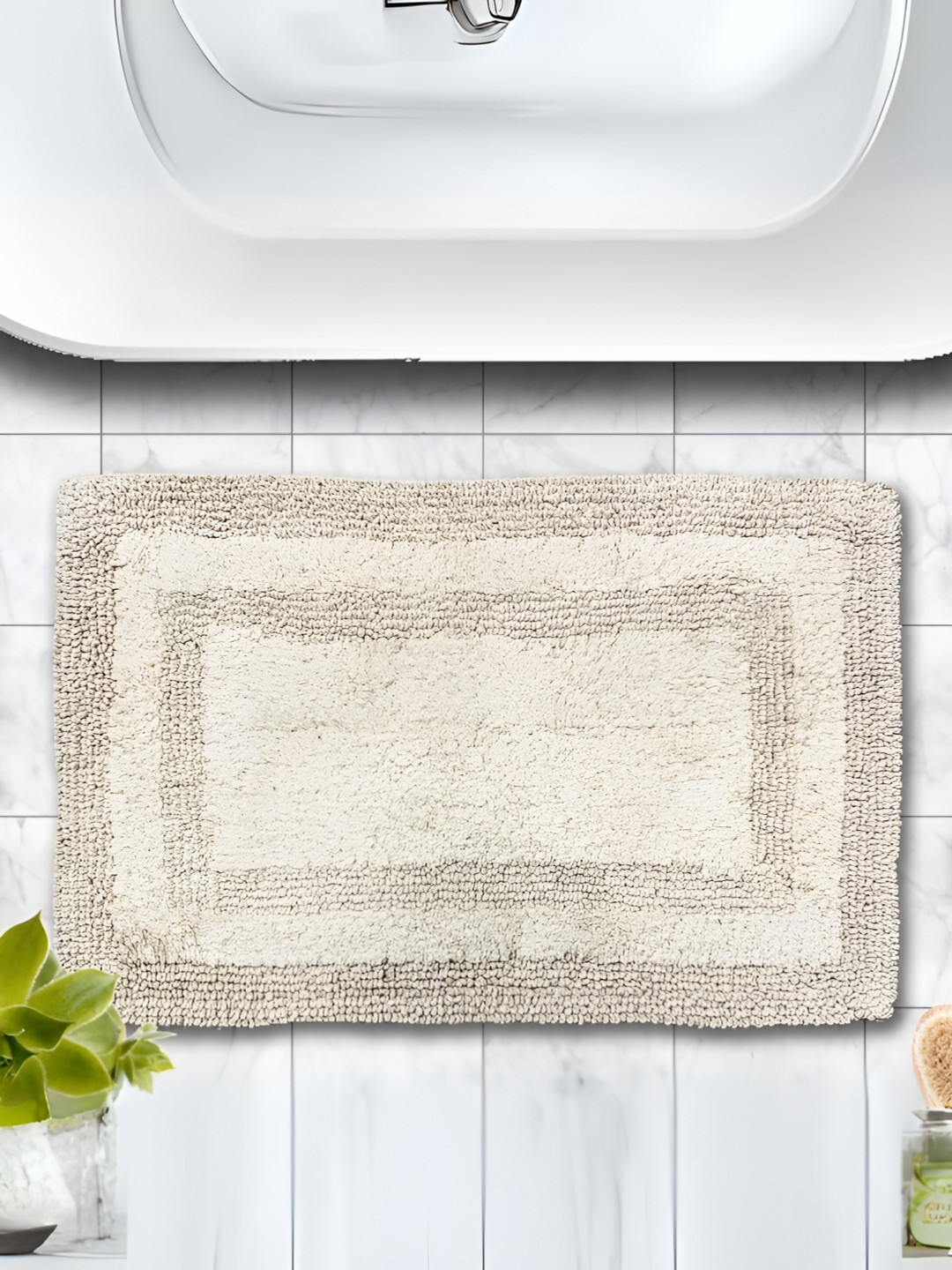 Aurave Luxury Beige Reversible Cotton Bathmat