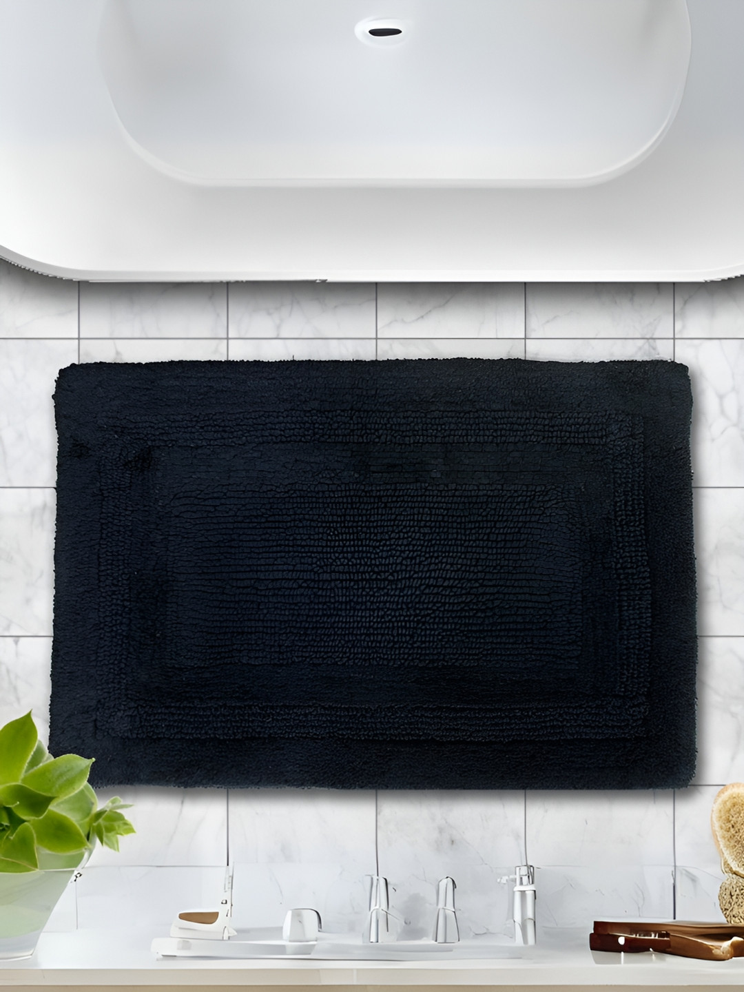 Aurave Luxury Black Reversible Cotton Bathmat