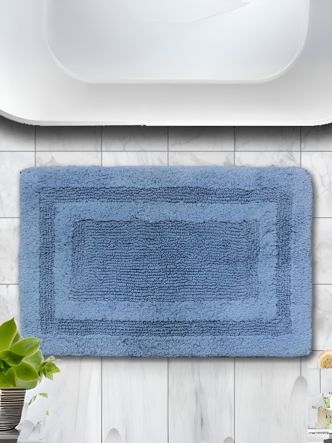 Aurave Luxury Blue Reversible Cotton Bathmat