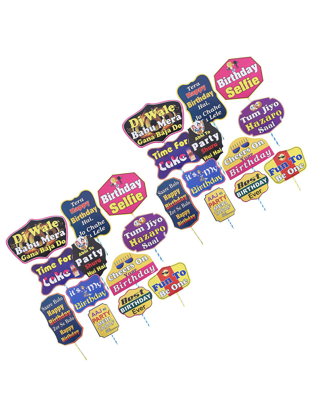 Kuber Industries 28 Pieces Pink & Blue Cardboard Party Photo Props