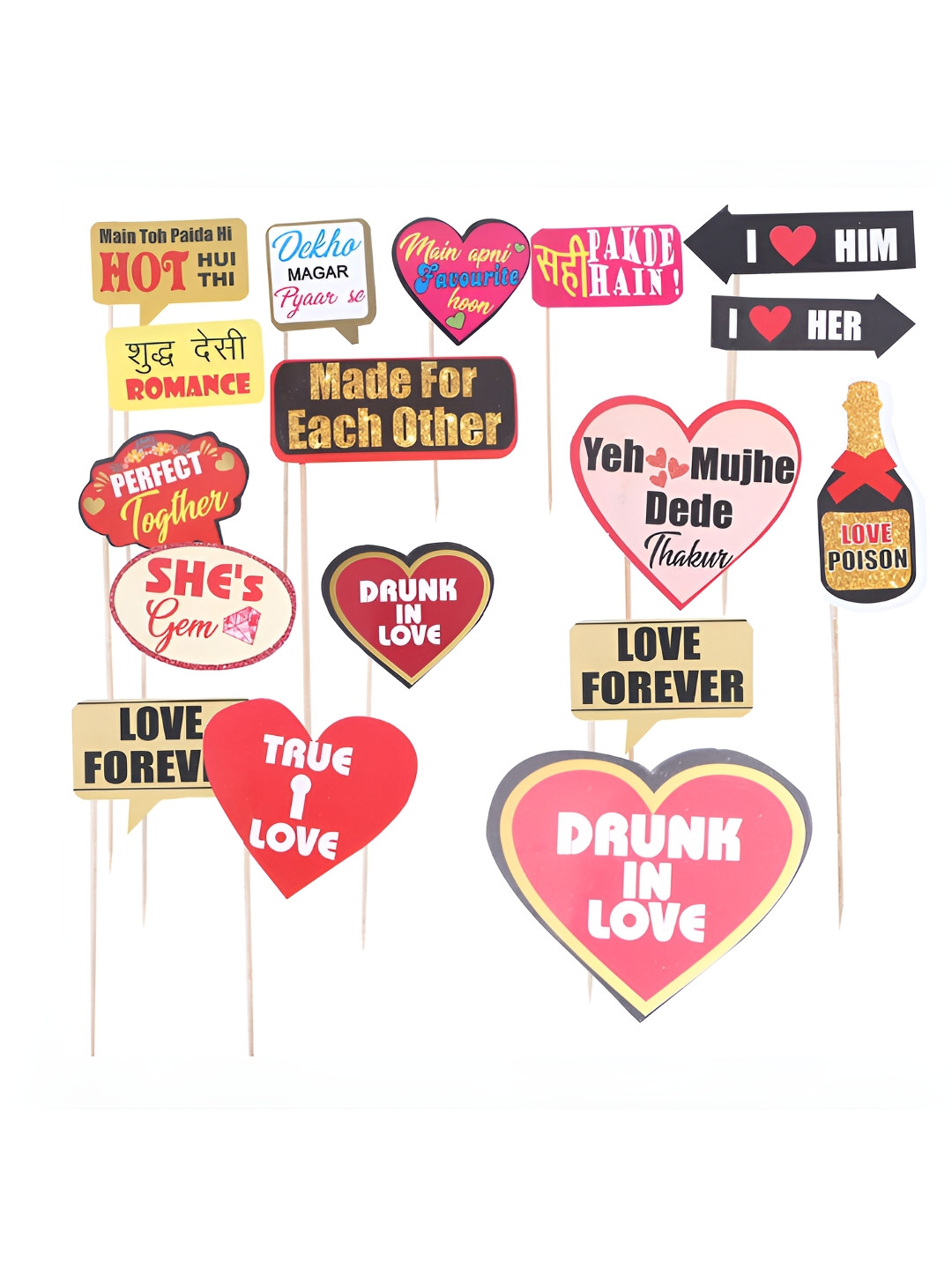 Kuber Industries 150 Pieces Red & Pink Party Photo Props