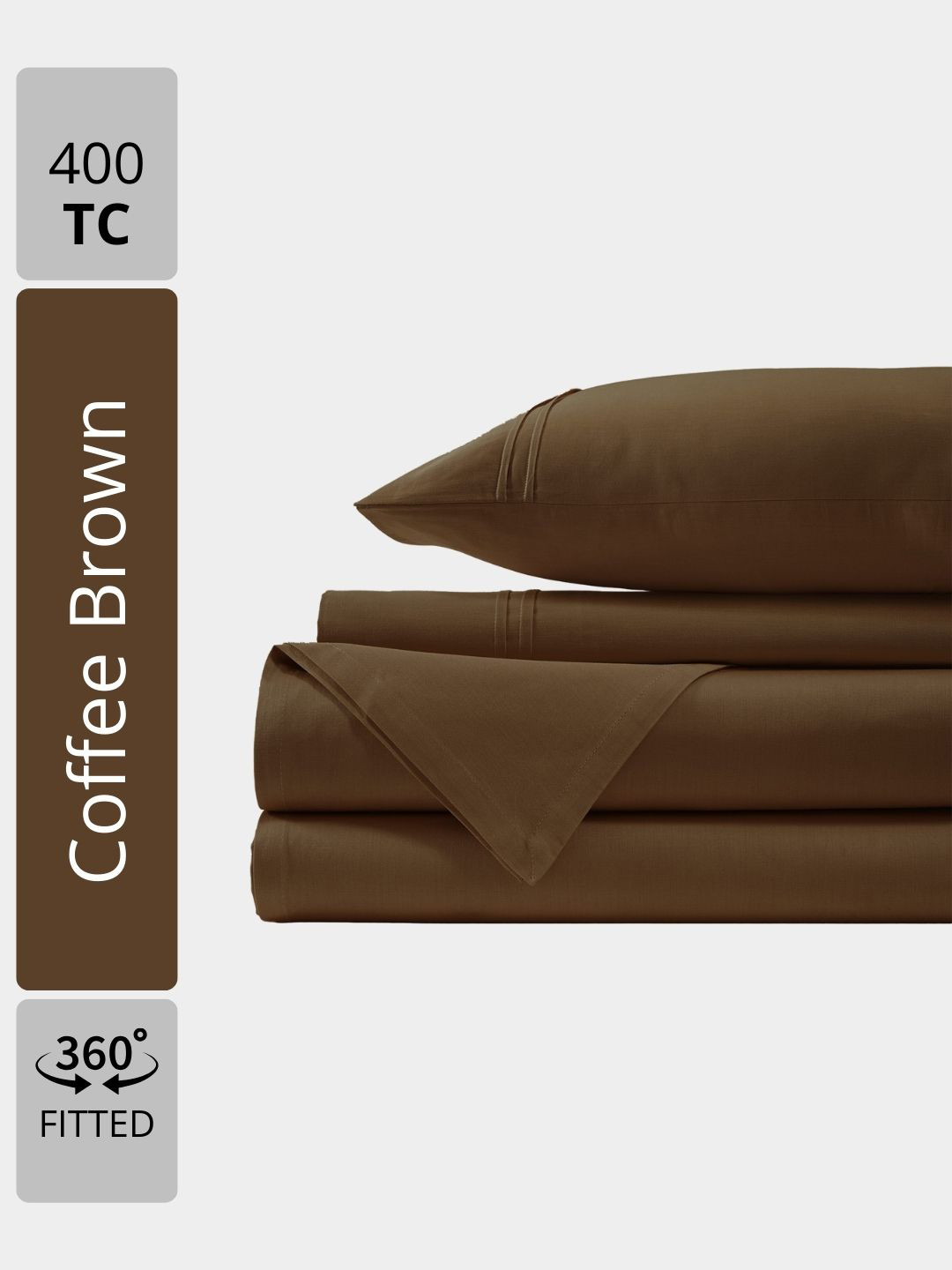 Aurave Coffee Brown Solid Satin 400 TC Fitted King Superfine Bedsheet with 2 Pillow Covers-183 x 198 cm