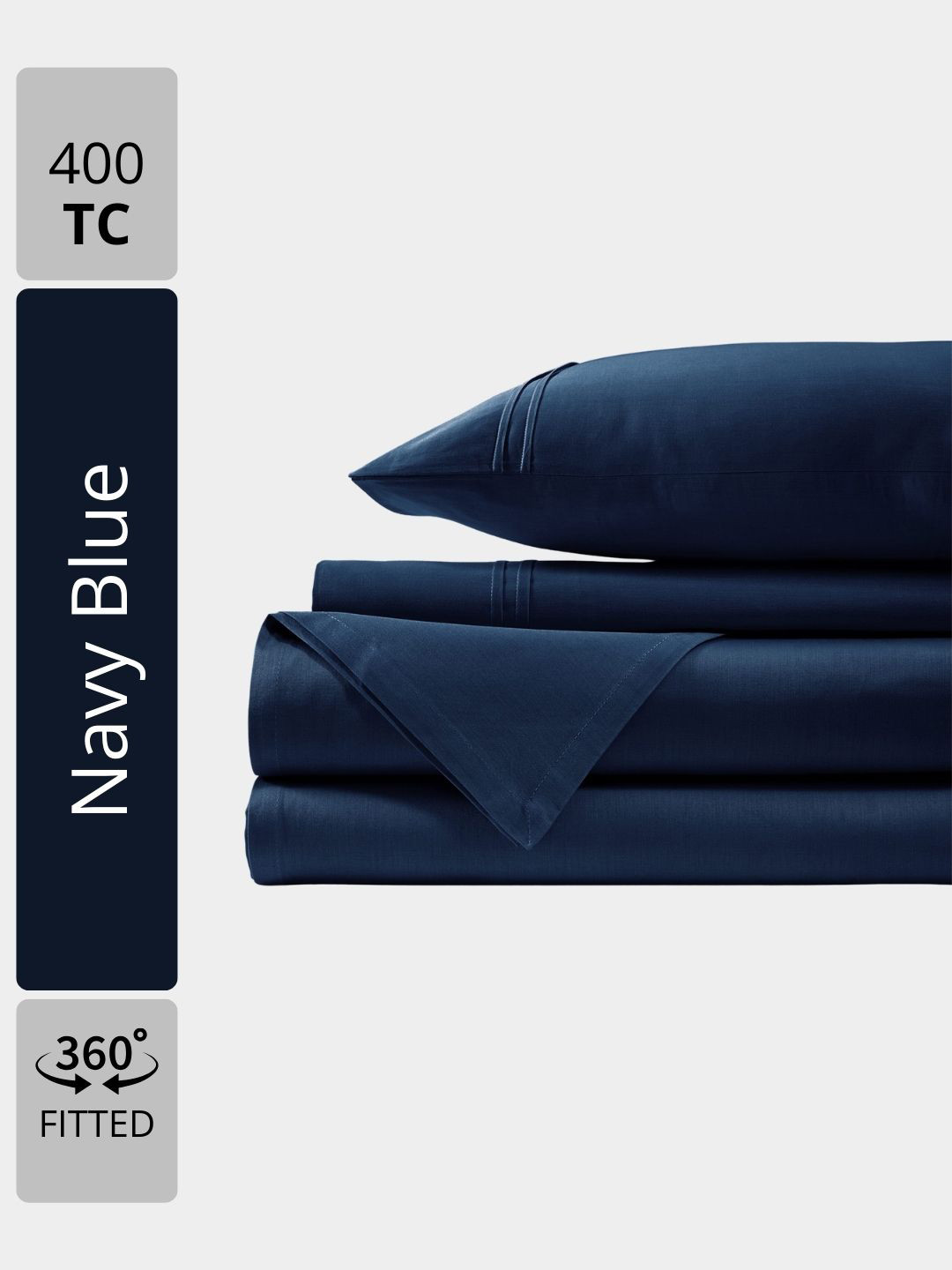 Aurave Navy Blue Cotton 400 TC Fitted Queen Superfine Bedsheet with 2 Pillow Covers-60 x 78 inches