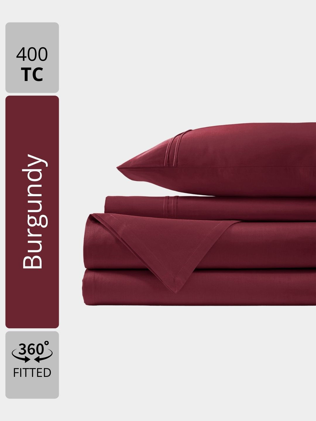 Aurave Burgundy Plain Cotton Satin 400 TC Fitted King Bedsheet Set 1.83 m x 1.98 m
