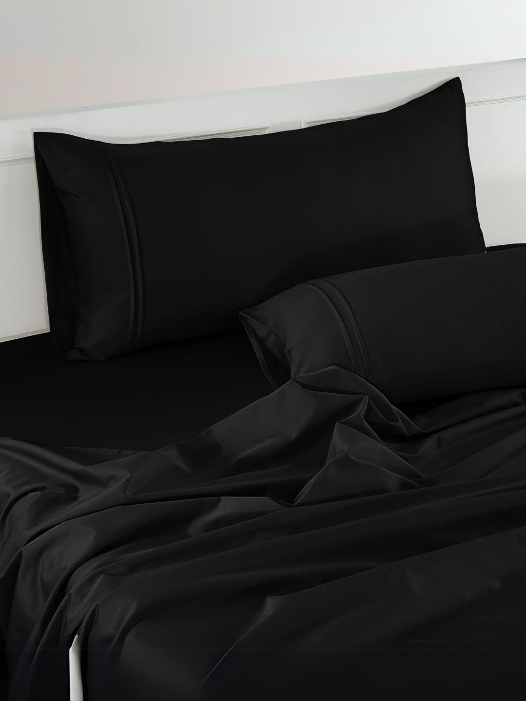 Aurave Black Cotton 400 TC King Superfine Bedsheet with 2 Pillow Covers-108 x 108 inches