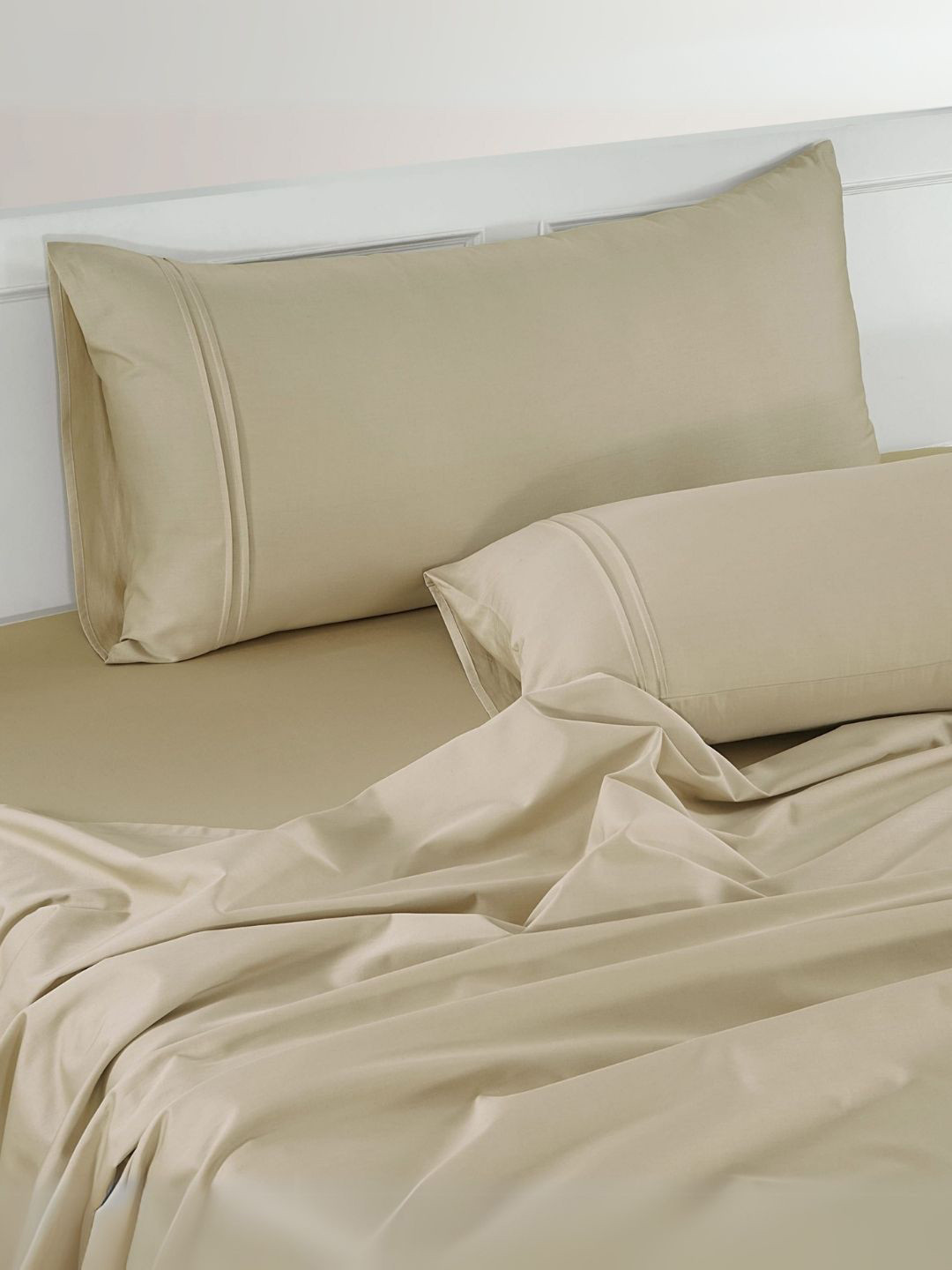 Aurave Rossini Beige Cotton Breathable 400 TC King Superfine Bedsheet with 2 Pillow Covers-108 x 108 inches