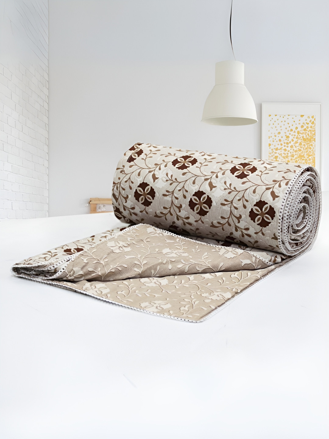 Aurave Iris Brown & White Floral Cotton AC Room 150 GSM Reversible Single Bed Dohar