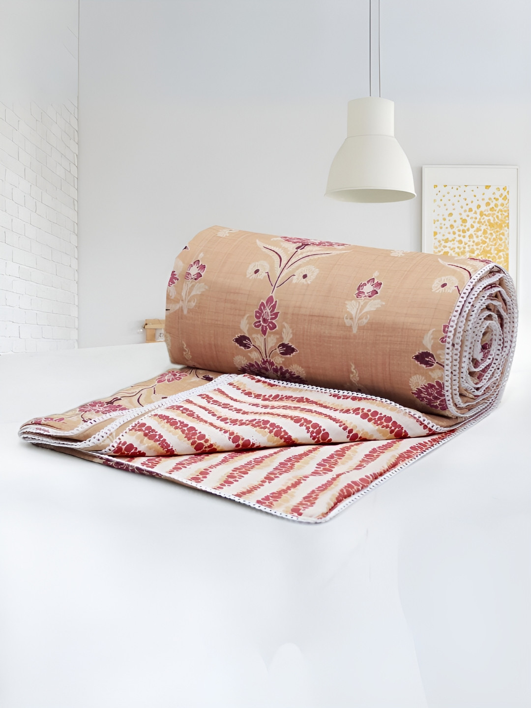 Aurave Iris Designer Peach Floral Reversible Cotton AC Room 150 GSM Single Bed Dohar