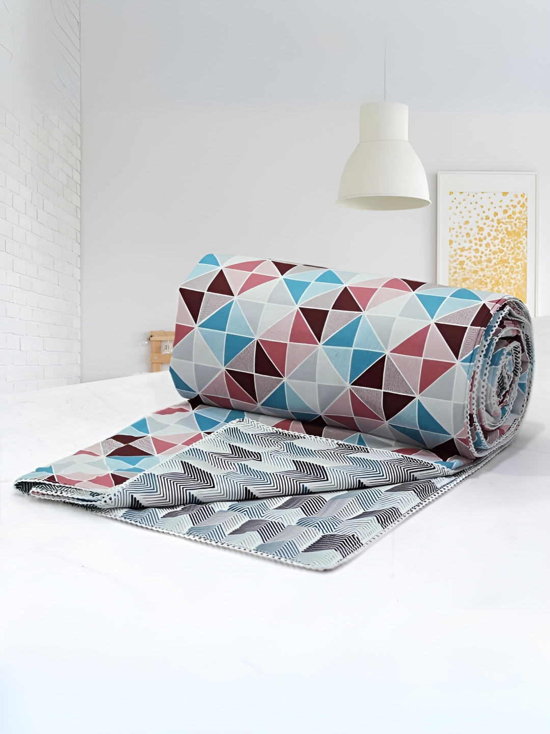 Aurave Iris Designer Blue Geometric Reversible Cotton AC Room 150 GSM Double Bed Dohar