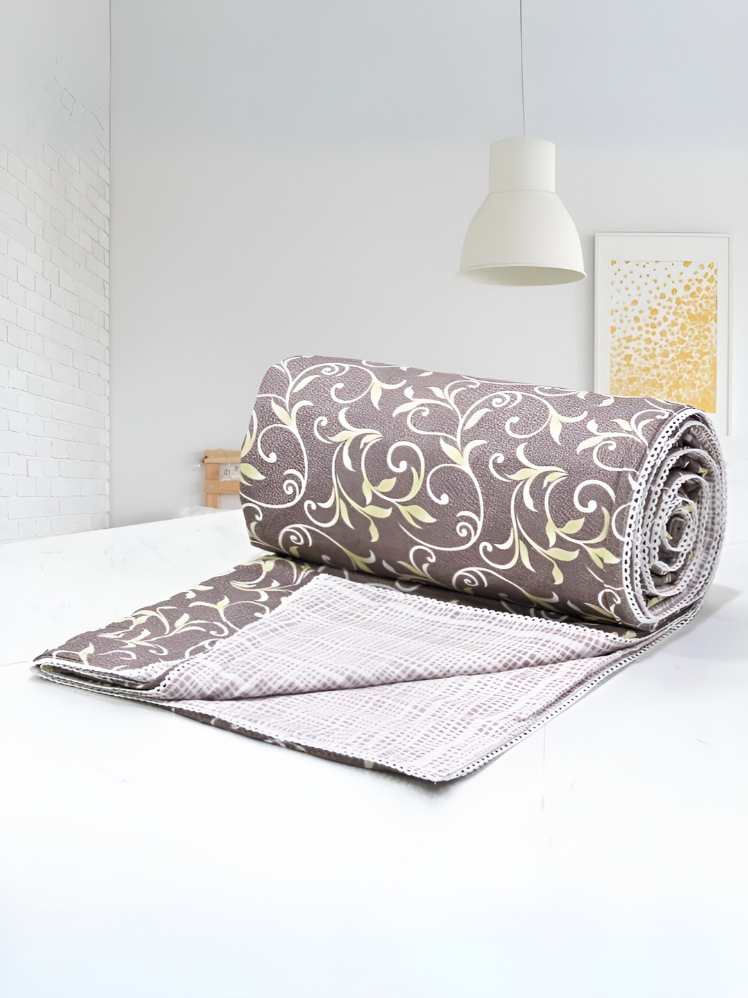 Aurave Iris Brown & White Floral Cotton AC Room 150 GSM Reversible Double Bed Dohar