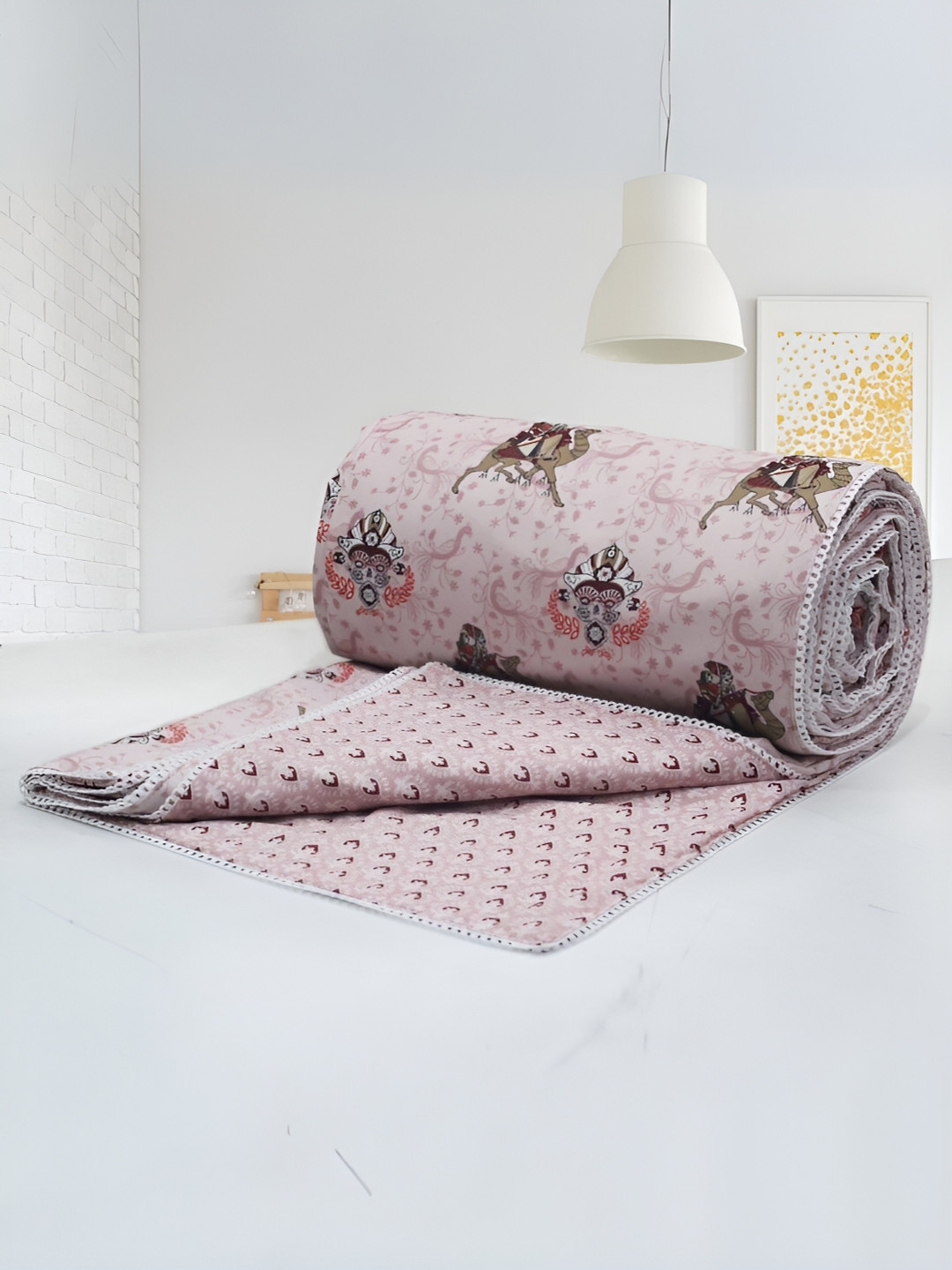 Aurave Iris Designer Magenta Floral Reversible AC Room Cotton 150 GSM Single Bed Dohar