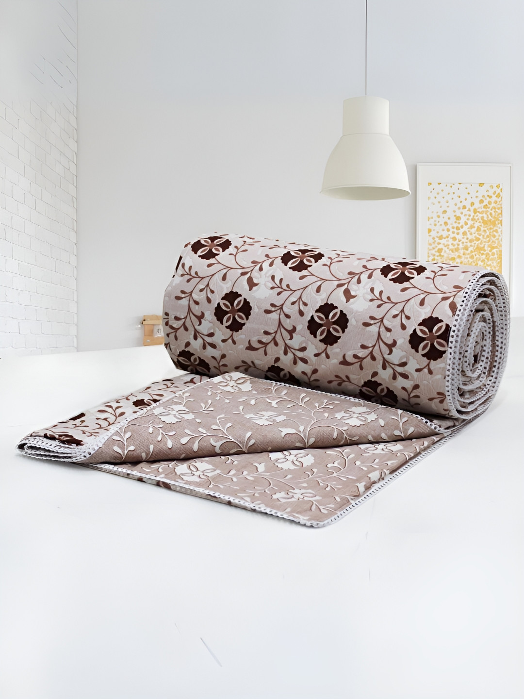Aurave Iris Coffee Brown & Off White Floral Cotton AC Room 150 GSM Double Bed Dohar